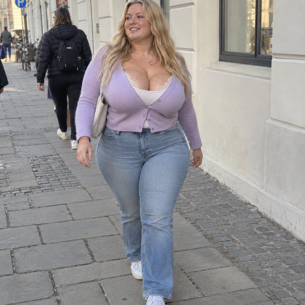 Femme souriante marchant en ville, photo spontanée. Illustration de l’article sur les compliments qu’une femme curvy apprécie vraiment
