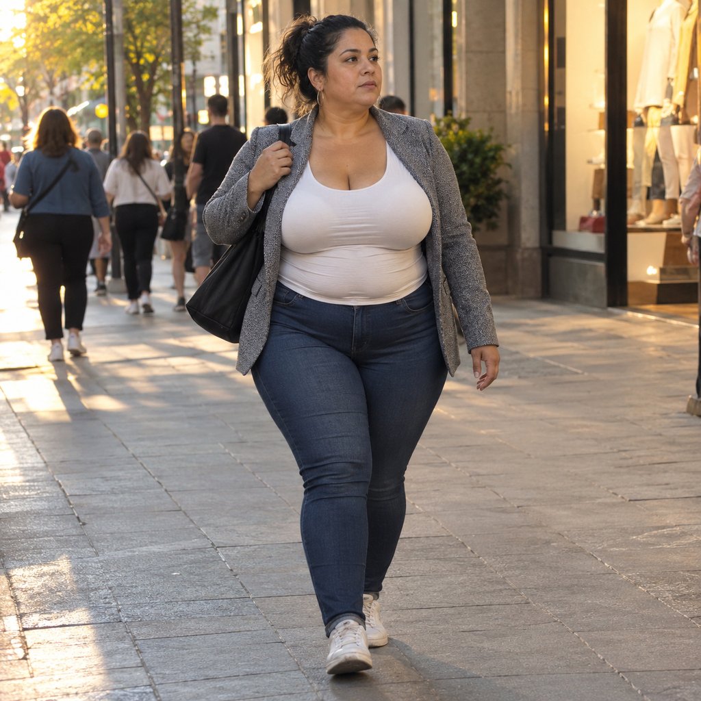 Femme marchant tranquillement en ville, allure assurée. Illustration de la confiance que donne une tenue bien choisie