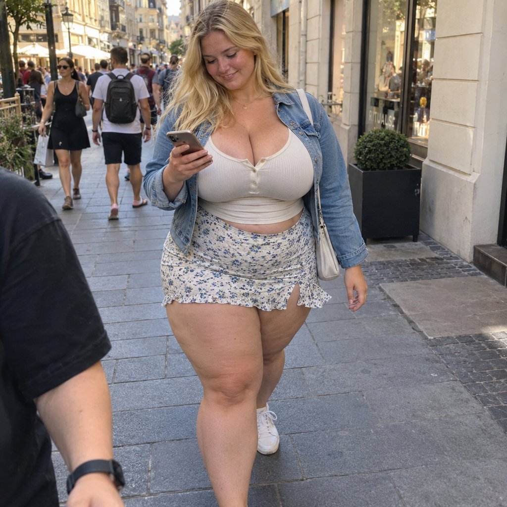 Femme marchant en ville en souriant à son téléphone, photographiée sur le vif par un proche. Illustration d’un échange amusé qui se poursuit